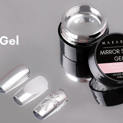 Makartt 8ml Mirror Shine Gel Metallic Silver Gel UV/LED Gel Metal Painting Gel Drawing Mirror Nail gel for Nail Art Designs