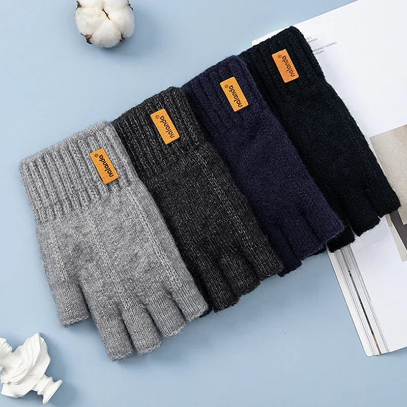 Half-Finger Alpaca Wool Gloves for Men – Warm Winter Knitted