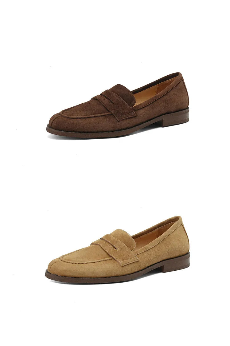 Women’s Kid Suede Slip-On Flats – Soft Sheepskin Insole | British Style Round-Toe Casual Boat Shoes