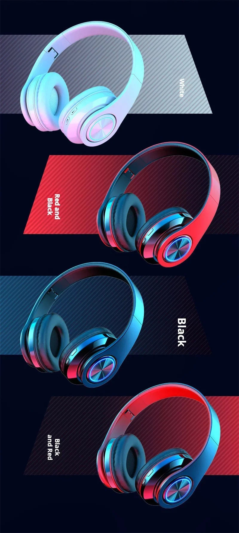 Headsets Gamer Headphones, Blutooth Surround Sound Stereo, Wireless Earphone USB With, MicroPhone Colourful Light PC Laptop Headset