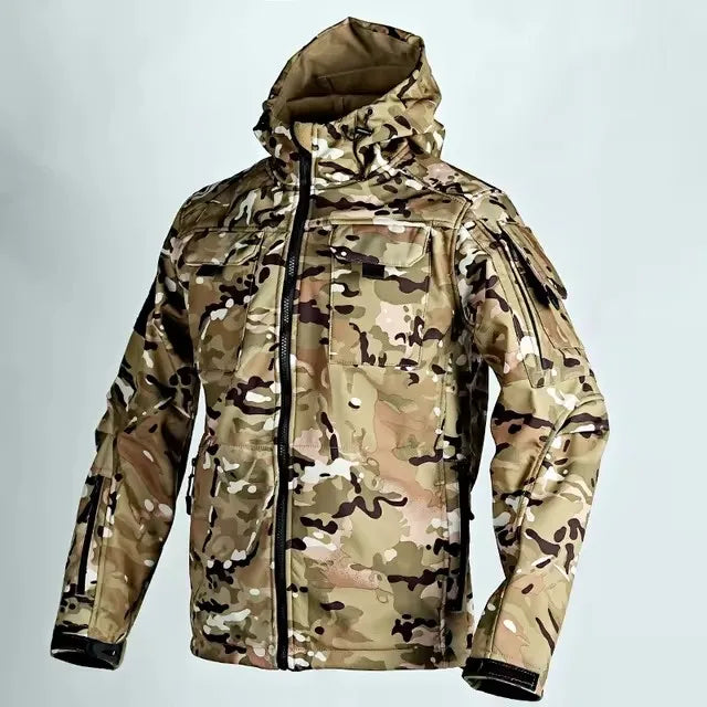 Men’s Military Patchwork Jacket – Winter Travel, Hooded Zipper Coat