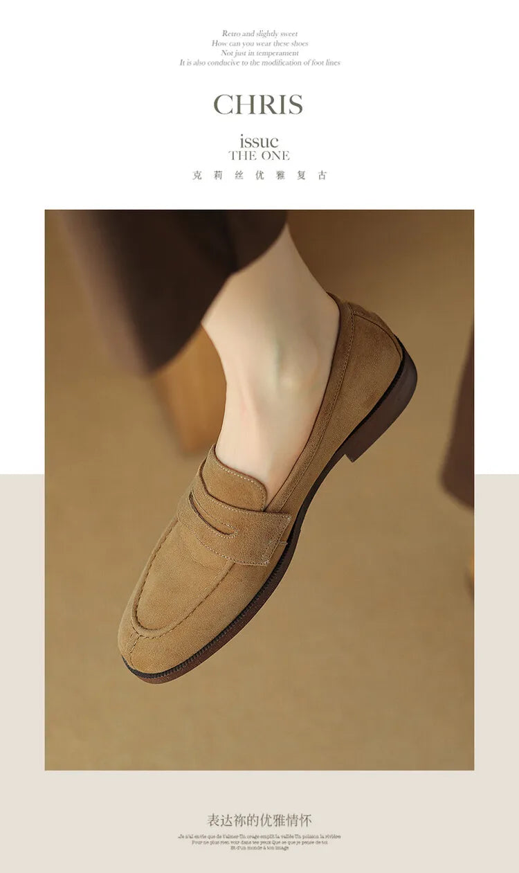 Women’s Kid Suede Slip-On Flats – Soft Sheepskin Insole | British Style Round-Toe Casual Boat Shoes