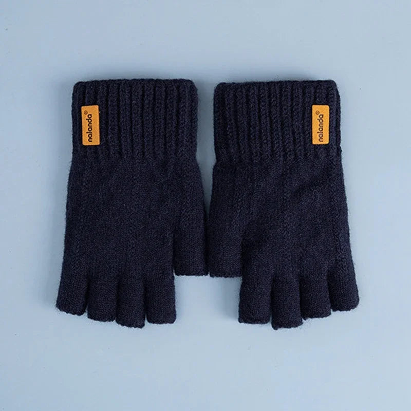Half-Finger Alpaca Wool Gloves for Men – Warm Winter Knitted