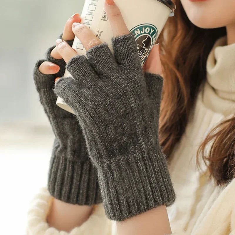 Half-Finger Alpaca Wool Gloves for Men – Warm Winter Knitted