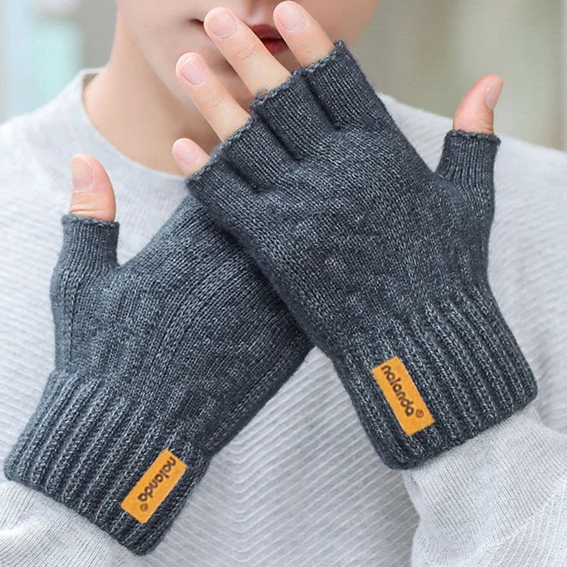 Half-Finger Alpaca Wool Gloves for Men – Warm Winter Knitted