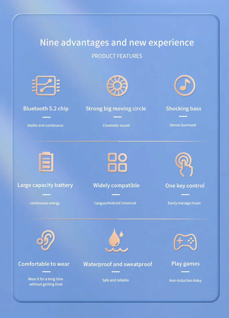 Wireless Bluetooth Earphones HIFI Bass With HD MIC Ear-Hook Earbuds Noise Cancelling Life Waterproof Game Sports Music Headsets