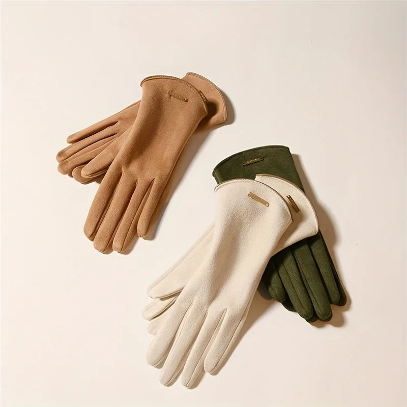 Women’s Suede Touchscreen Winter Gloves – Warm Fleece Lined