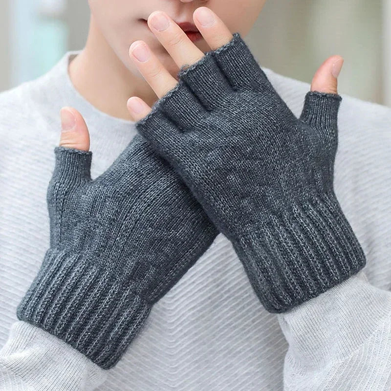 Half-Finger Alpaca Wool Gloves for Men – Warm Winter Knitted