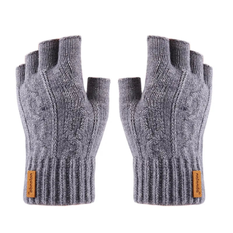 Half-Finger Alpaca Wool Gloves for Men – Warm Winter Knitted