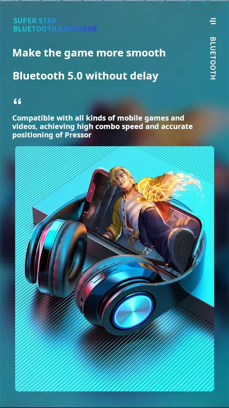 Headsets Gamer Headphones Blutooth Surround Sound Stereo Wireless Earphone USB With MicroPhone Colourful Light PC Laptop Headset