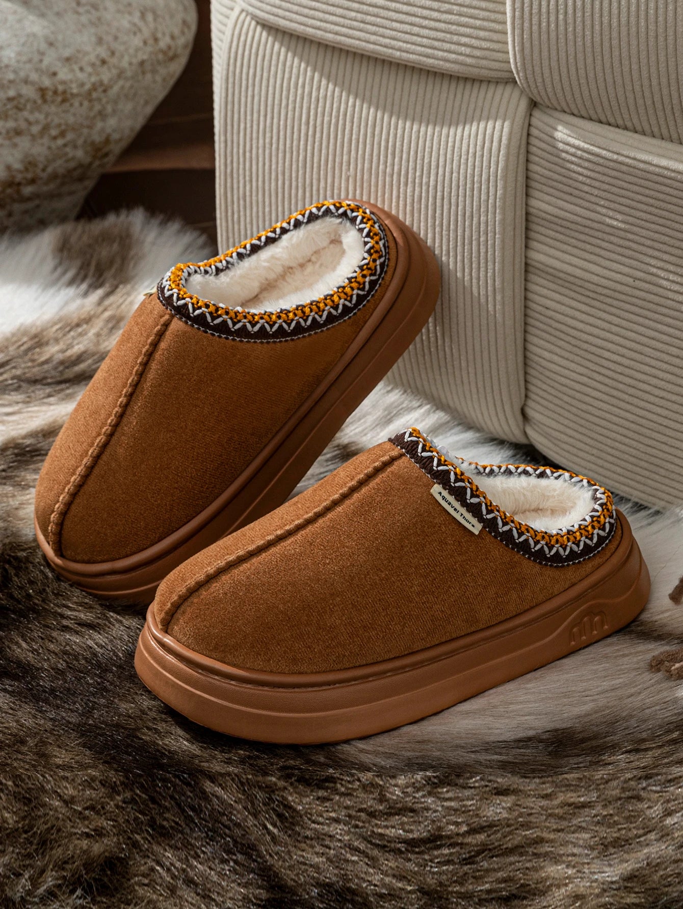 Women’s Winter Corduroy Plush Slippers – Warm Indoor Slip-On Home Shoes