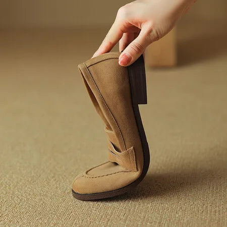 Women’s Kid Suede Slip-On Flats – Soft Sheepskin Insole | British Style Round-Toe Casual Boat Shoes