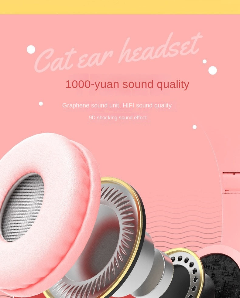 Wireless Headphones Cat Ear, Bluetooth-Compatible Helmets, Stereo Bass Over-Ear Headsets, Sports Headphones for Kids and Adult