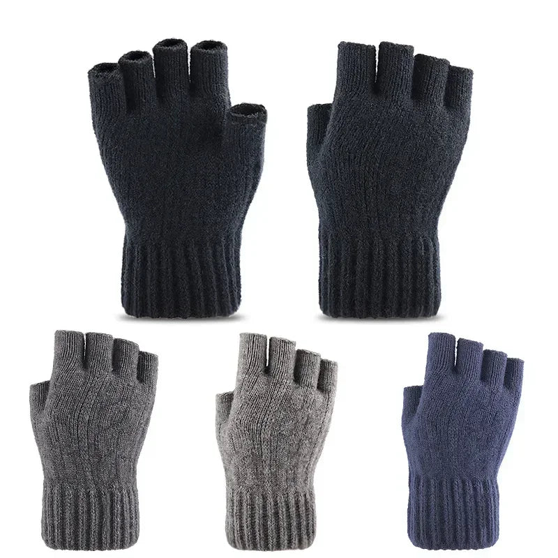 Half-Finger Alpaca Wool Gloves for Men – Warm Winter Knitted