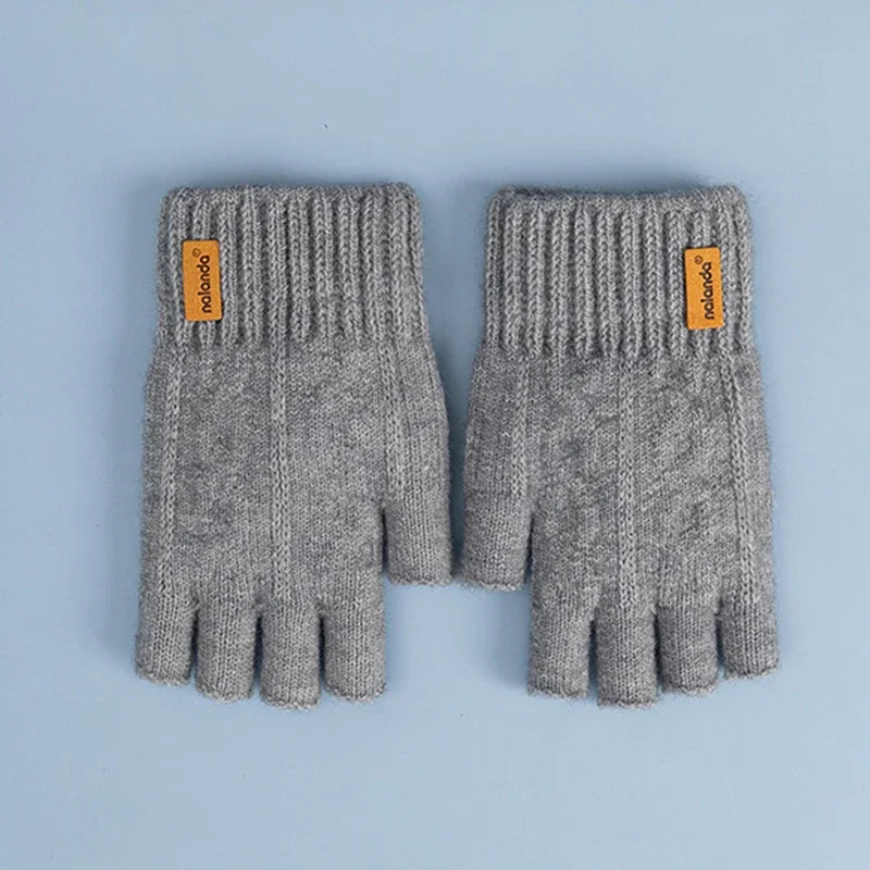 Half-Finger Alpaca Wool Gloves for Men – Warm Winter Knitted