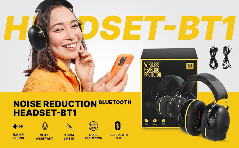 Electronic Headphone 5.0 Bluetooth, Earmuffs Hearing Protection, Headphones for Music Safety Noise, Reduction Charging