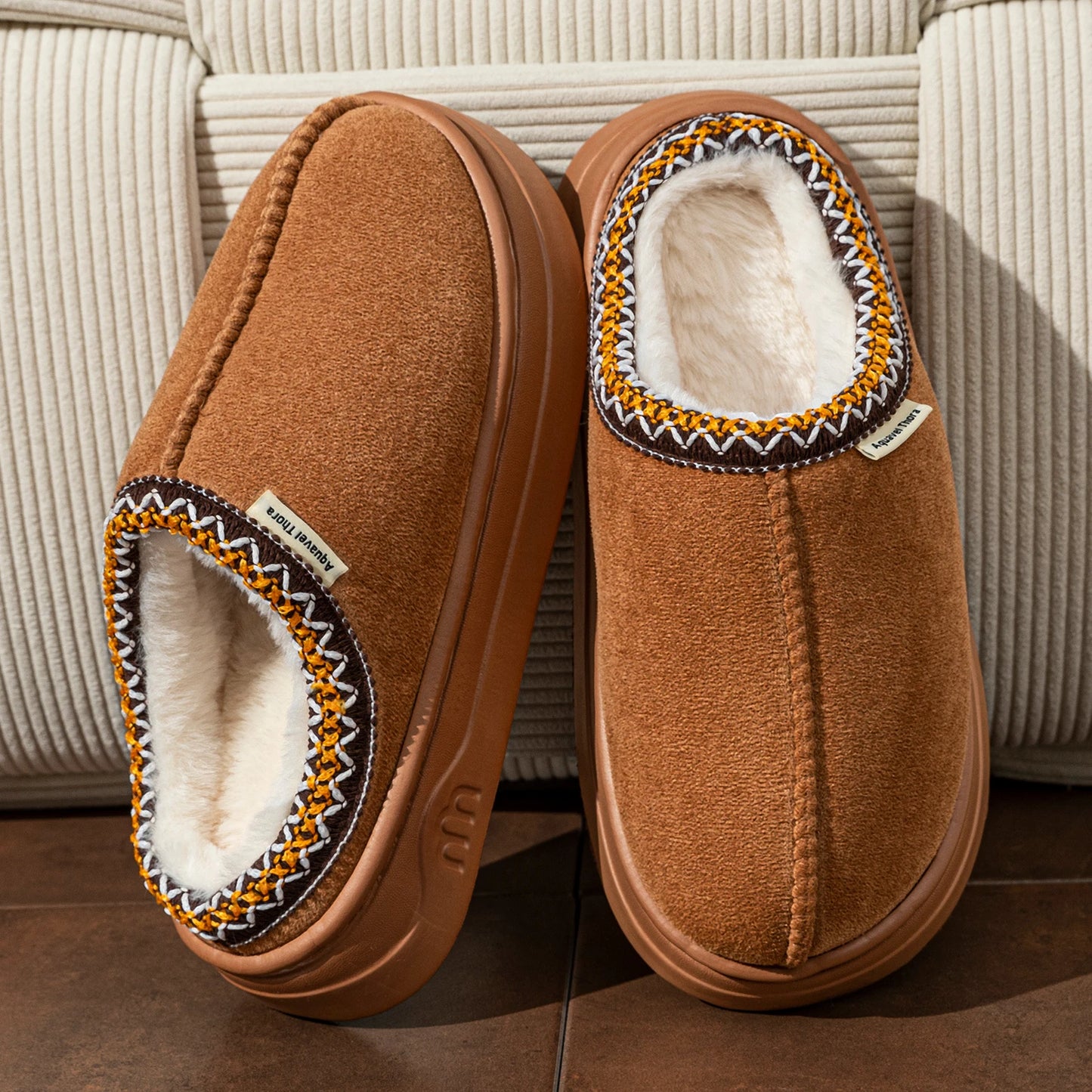 Women’s Winter Corduroy Plush Slippers – Warm Indoor Slip-On Home Shoes