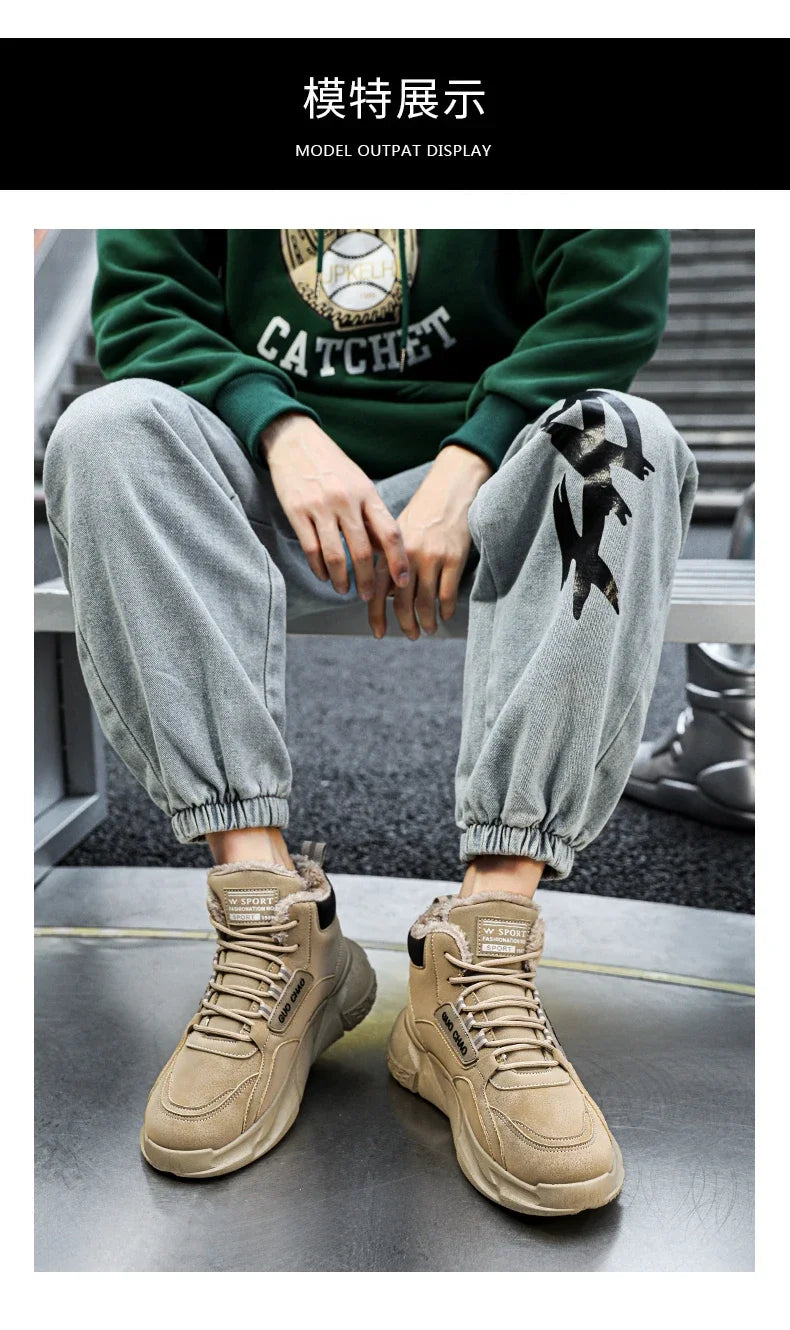 Men’s 2025 Cow Suede Ankle Snow Boots – Handmade Winter Casual Boots