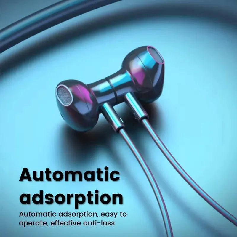 Wireless Earphones 5.3 Neckband, Headphones Gaming LED Display, Stereo Sports Headset Halter, Waterproof Magnetic Earbuds