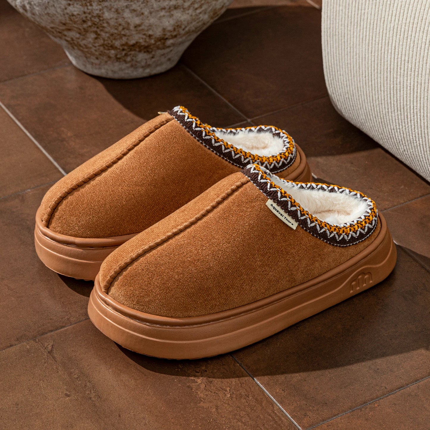Women’s Winter Corduroy Plush Slippers – Warm Indoor Slip-On Home Shoes
