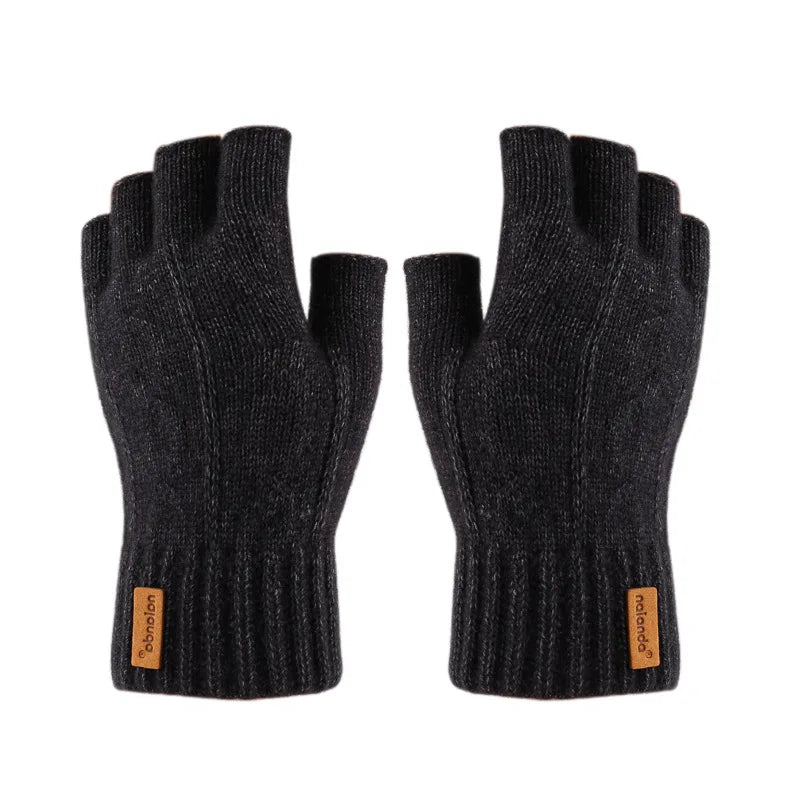 Half-Finger Alpaca Wool Gloves for Men – Warm Winter Knitted