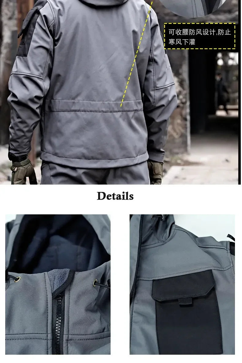 Men’s Military Patchwork Jacket – Winter Travel, Hooded Zipper Coat