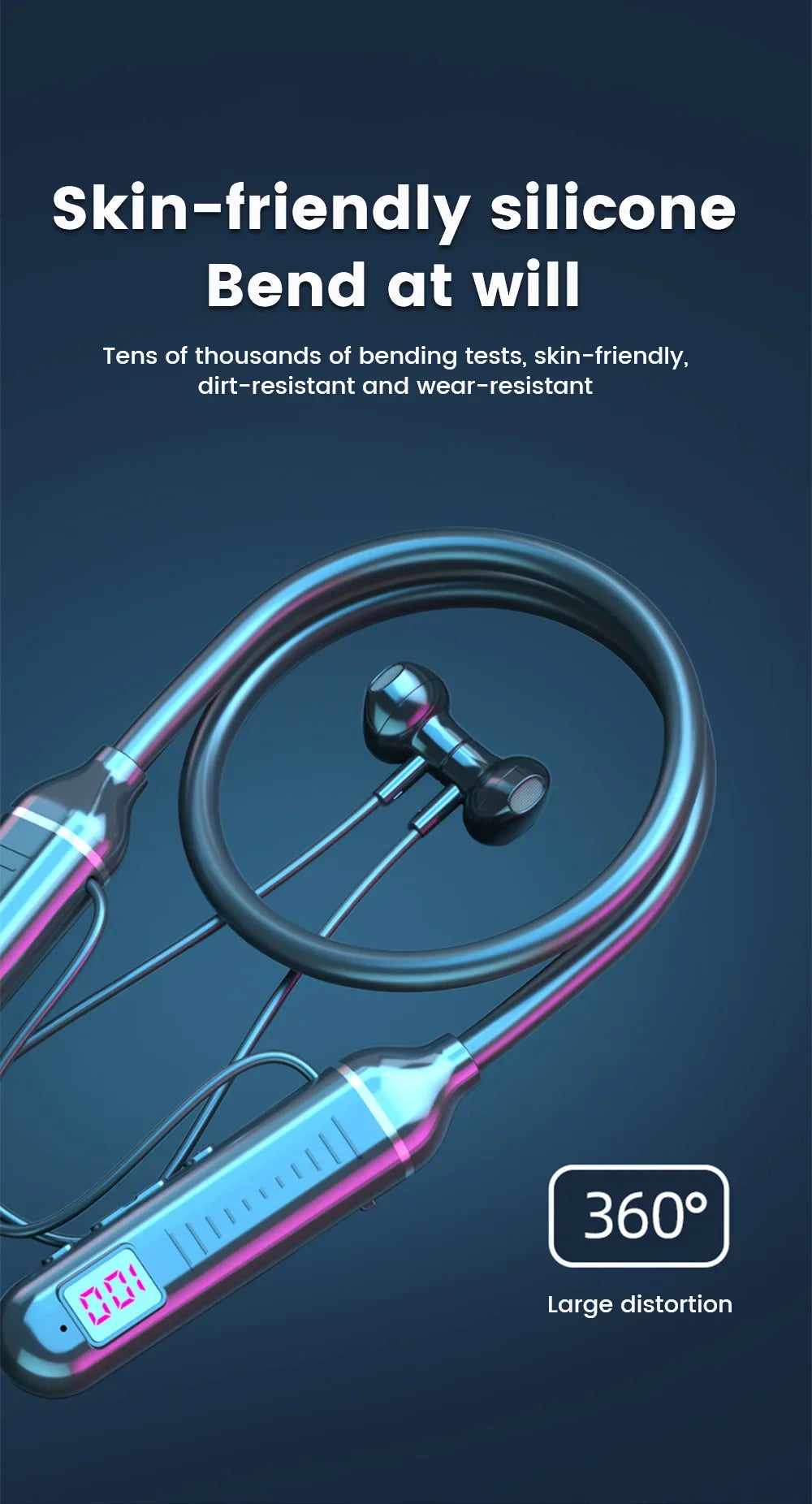 Wireless Earphones 5.3 Neckband, Headphones Gaming LED Display, Stereo Sports Headset Halter, Waterproof Magnetic Earbuds