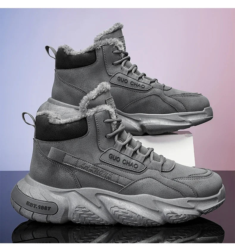 Men’s 2025 Cow Suede Ankle Snow Boots – Handmade Winter Casual Boots