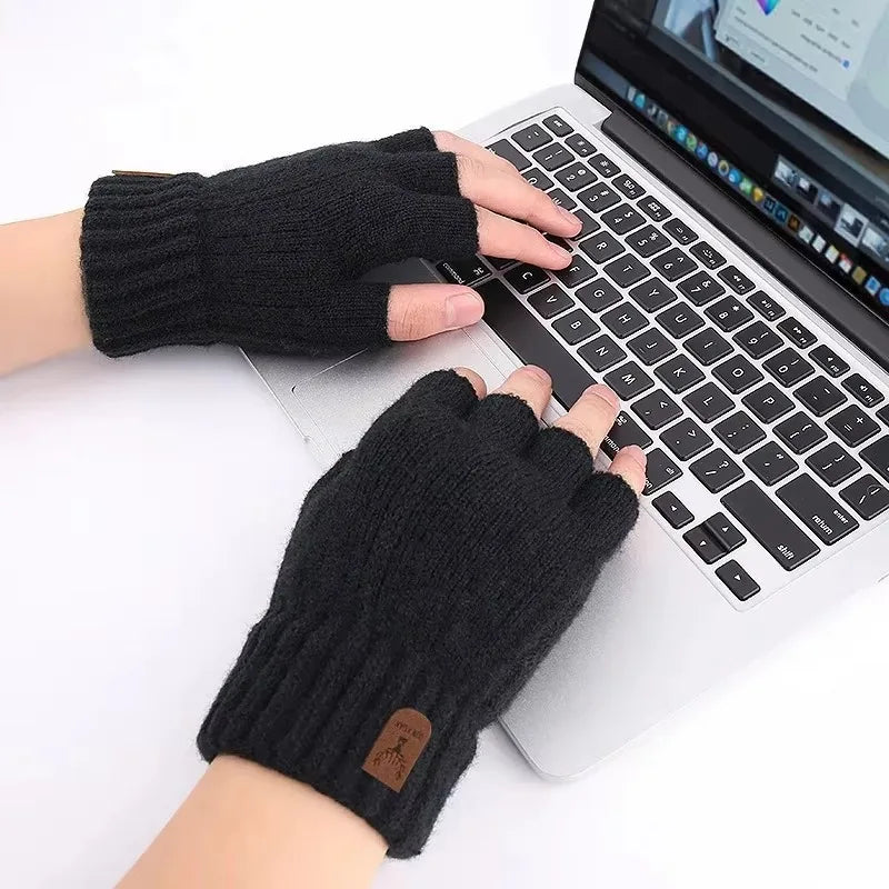Men’s Winter Half-Finger Gloves – Thick Knitted Alpaca Wool