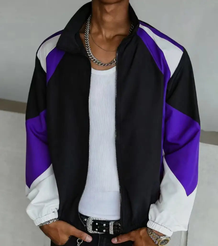 JoseSalman Men’s Casual Patchwork Jacket – Spring & Autumn Zipper Coat