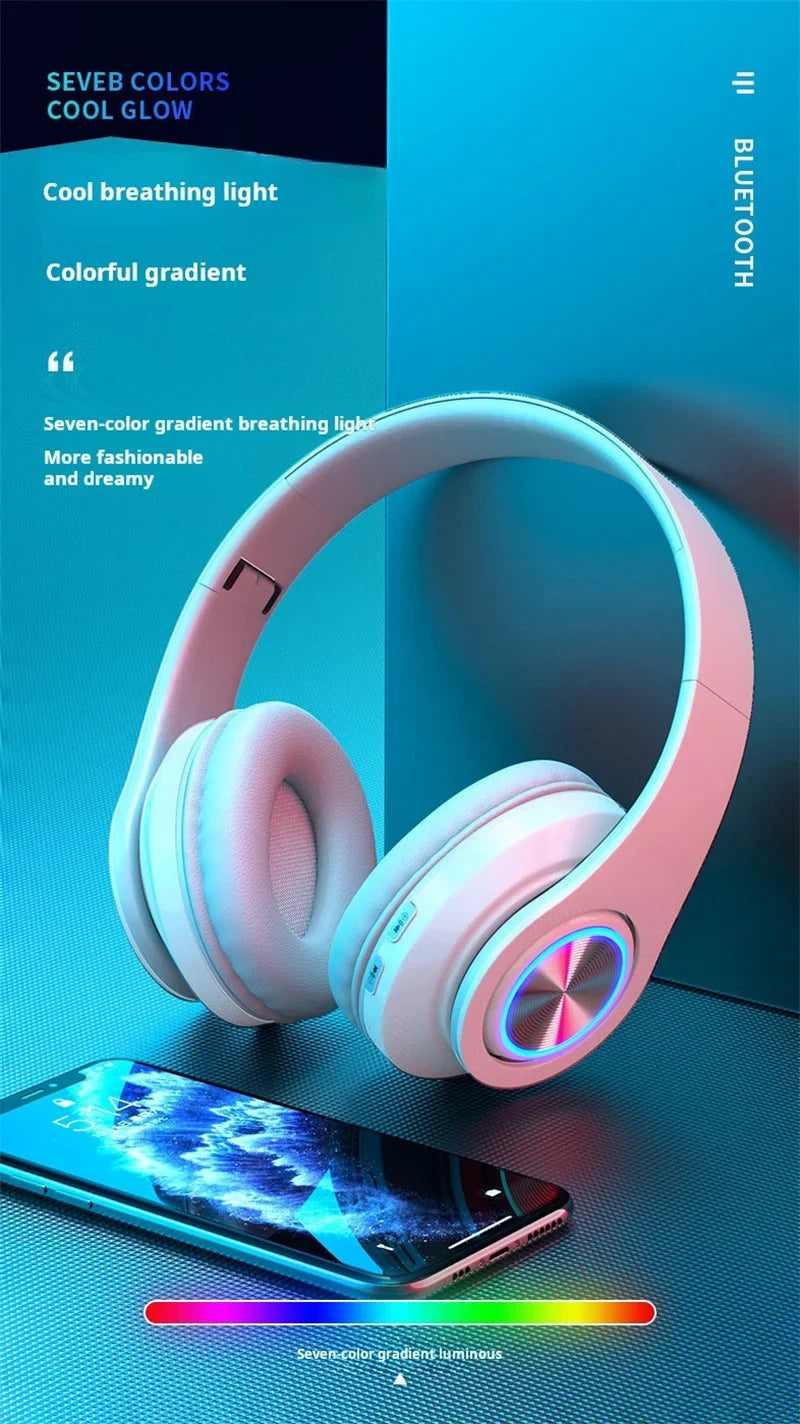 Headsets Gamer Headphones, Blutooth Surround Sound Stereo, Wireless Earphone USB With, MicroPhone Colourful Light PC Laptop Headset