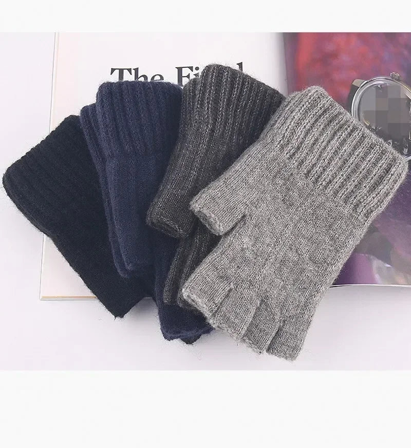 Half-Finger Alpaca Wool Gloves for Men – Warm Winter Knitted