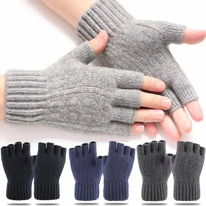 Half-Finger Alpaca Wool Gloves for Men – Warm Winter Knitted