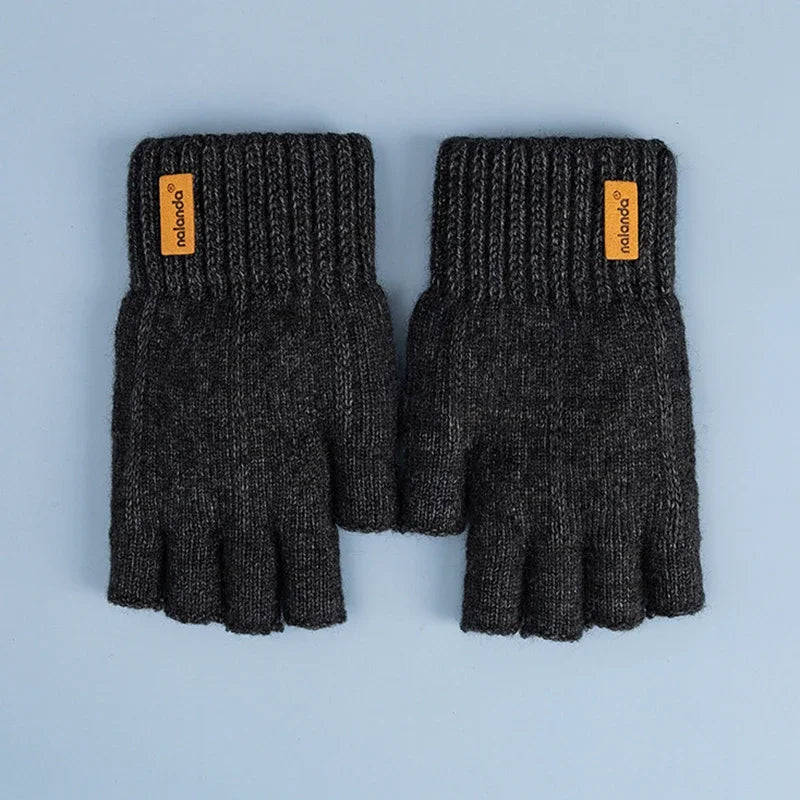 Half-Finger Alpaca Wool Gloves for Men – Warm Winter Knitted
