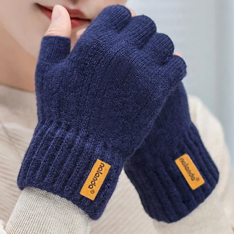 Half-Finger Alpaca Wool Gloves for Men – Warm Winter Knitted