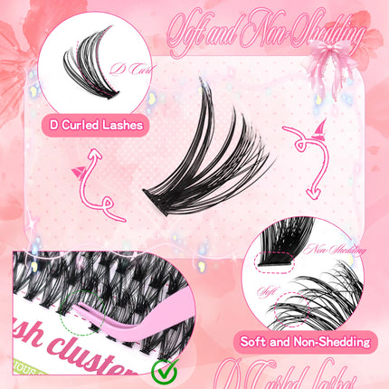 800PCS 30406080D Clusters Lashes Extension Kit, Length 9-16mm Natural Eyelashes,Cat eye,Bond and Seal,Tweezers,Brush,DIY At Home