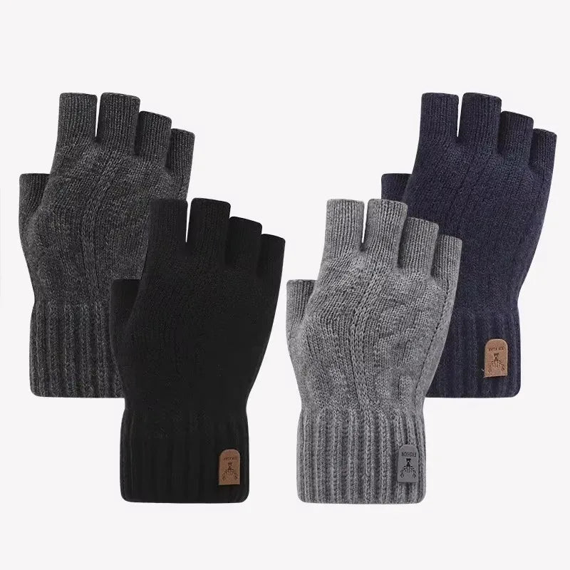 Men’s Winter Half-Finger Gloves – Thick Knitted Alpaca Wool