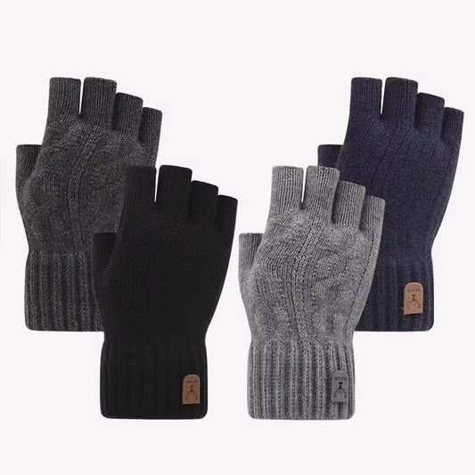 Men’s Winter Half-Finger Gloves – Thick Knitted Alpaca Wool