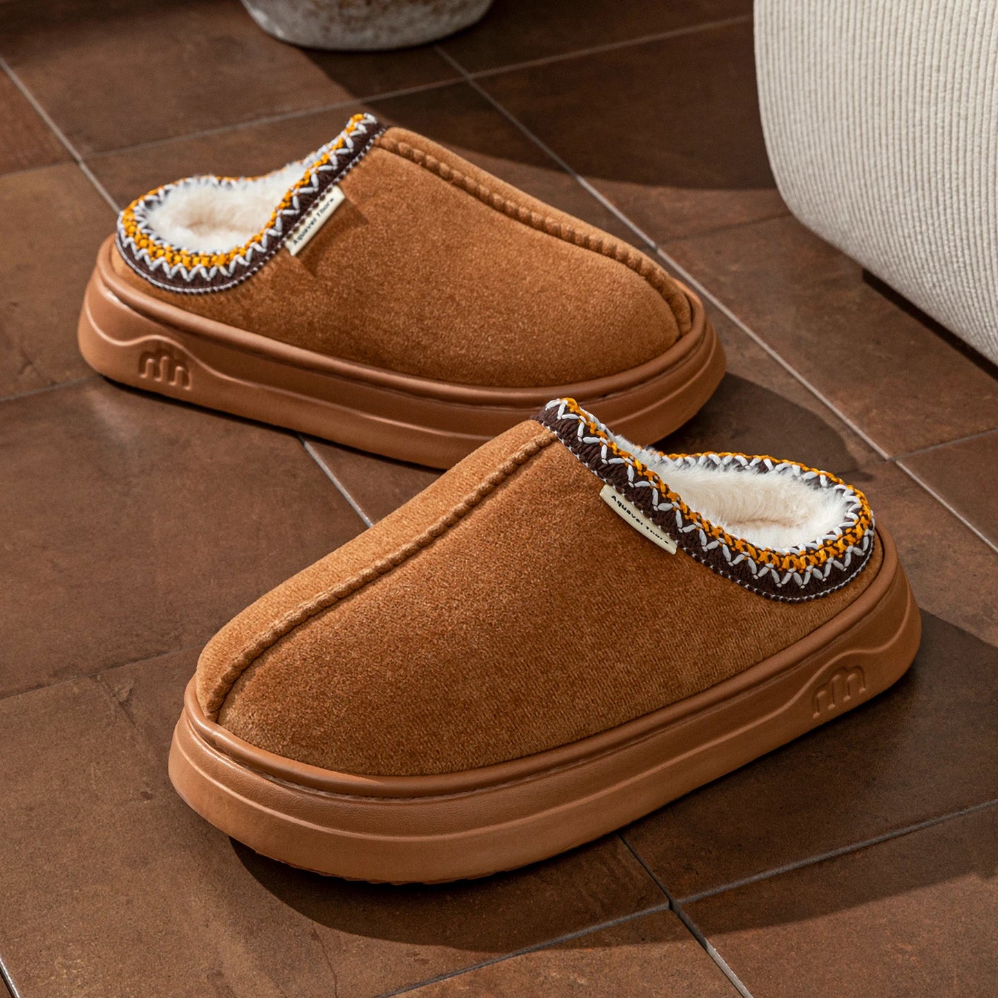 Women’s Winter Corduroy Plush Slippers – Warm Indoor Slip-On Home Shoes