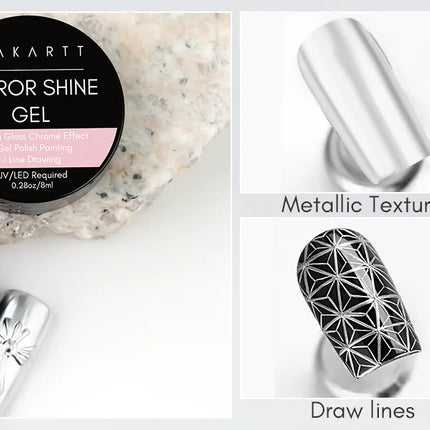 Makartt 8ml Mirror Shine Gel Metallic Silver Gel UV/LED Gel Metal Painting Gel Drawing Mirror Nail gel for Nail Art Designs