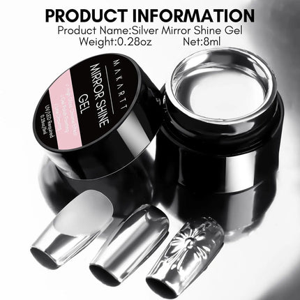 Makartt 8ml Mirror Shine Gel Metallic Silver Gel UV/LED Gel Metal Painting Gel Drawing Mirror Nail gel for Nail Art Designs