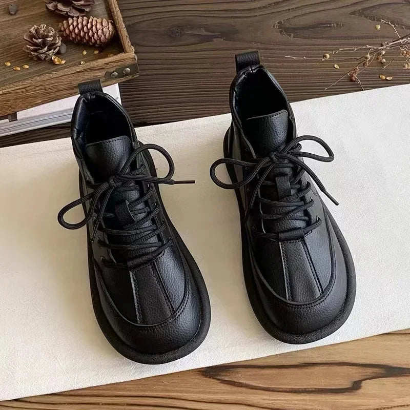 Women’s 2025 PU Lace-Up Flats – Comfortable Daily Platform Shoes