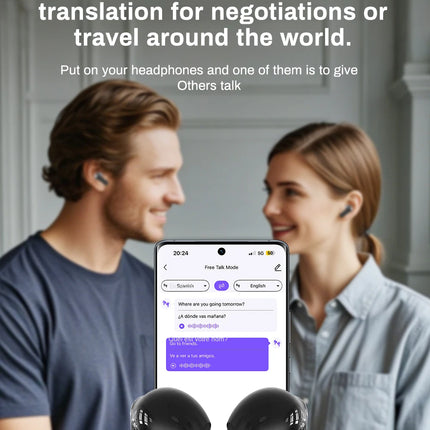 【HTC NE20】Bluetooth V6.0 Earphones AI Translator Earbuds OWS LCD Touch Screen Sport Wireless Headphones HD Stereo Sound Longlife