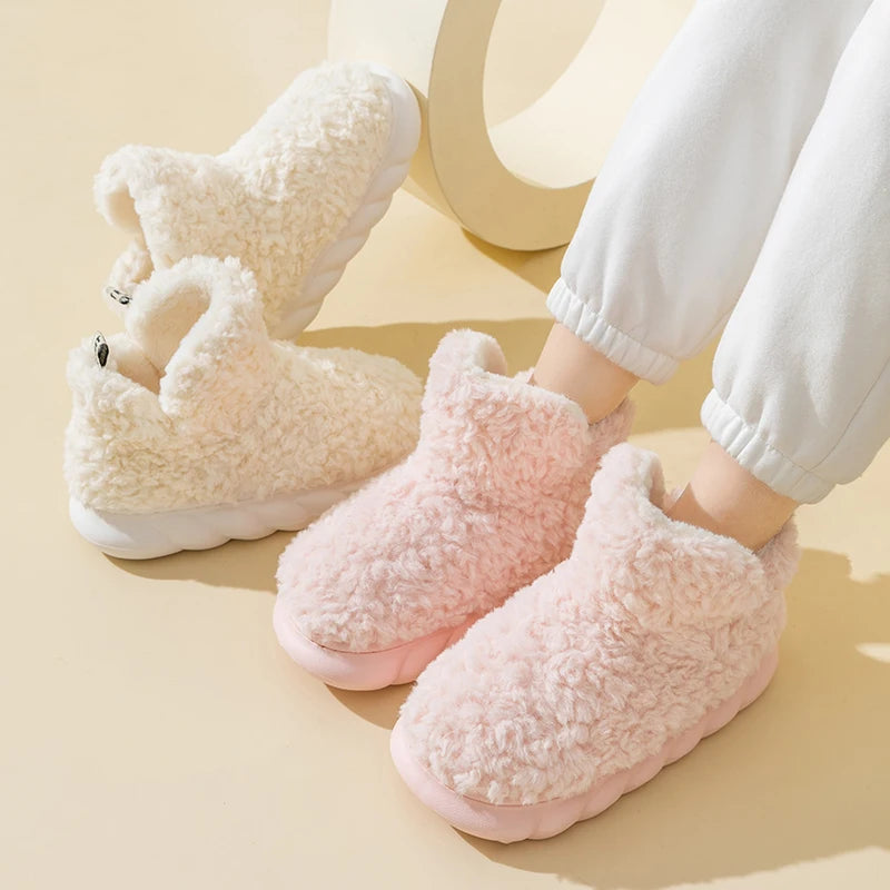 Women’s Winter Warm Cotton Slippers – Plush Lined Indoor/Outdoor Slip-On Home Shoes