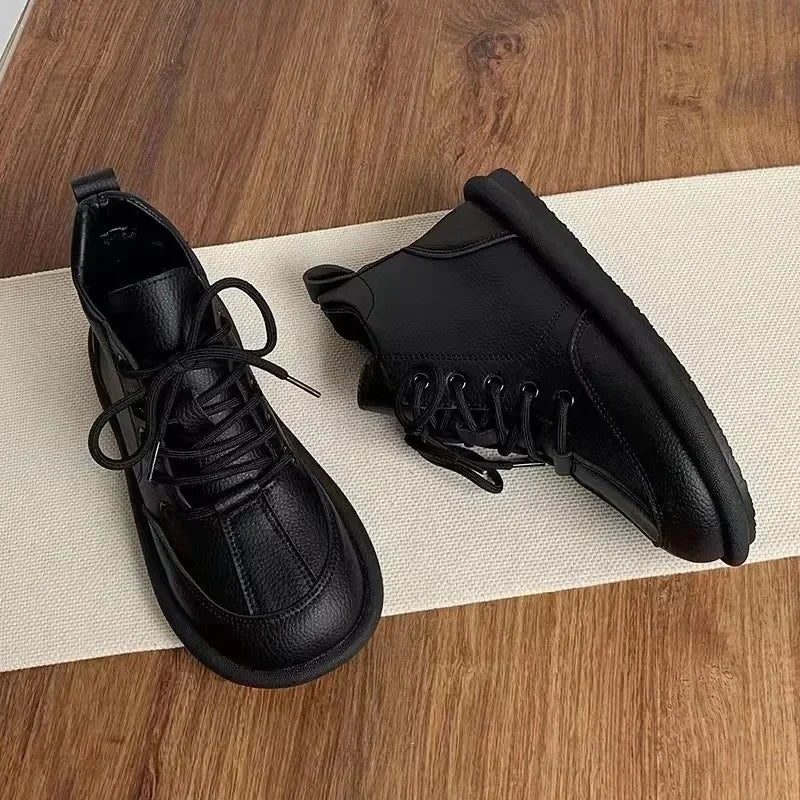 Women’s 2025 PU Lace-Up Flats – Comfortable Daily Platform Shoes