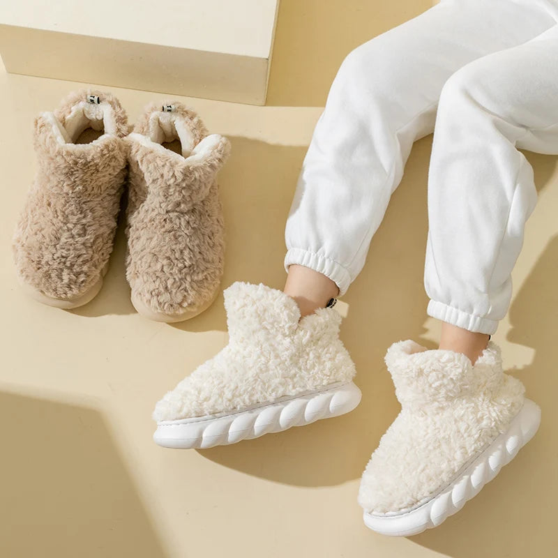 Women’s Winter Warm Cotton Slippers – Plush Lined Indoor/Outdoor Slip-On Home Shoes