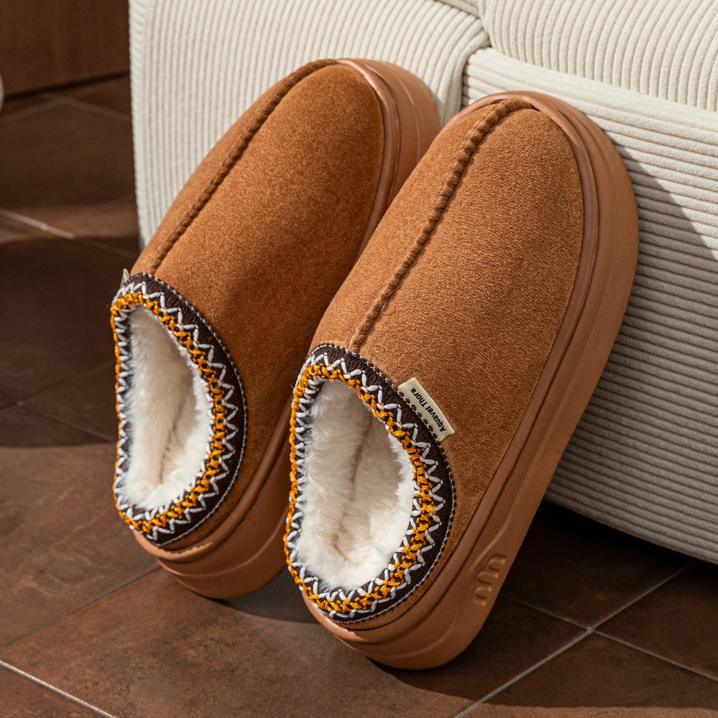 Women’s Winter Corduroy Plush Slippers – Warm Indoor Slip-On Home Shoes