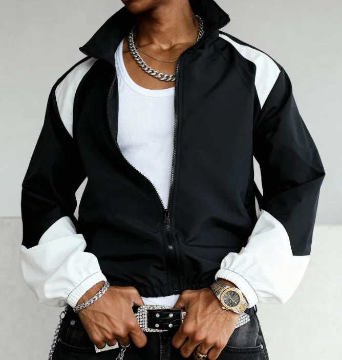 JoseSalman Men’s Casual Patchwork Jacket – Spring & Autumn Zipper Coat