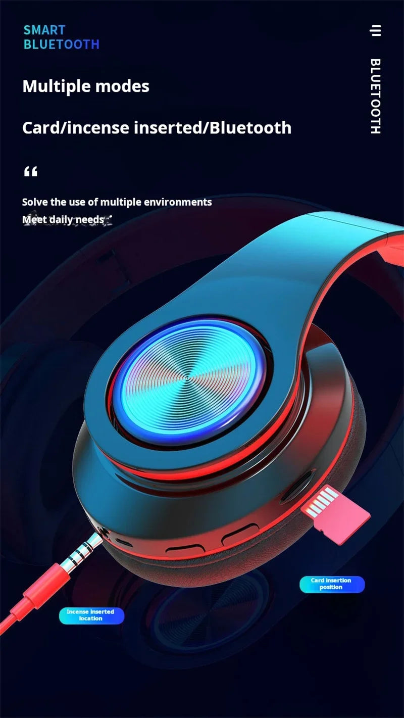 Headsets Gamer Headphones, Blutooth Surround Sound Stereo, Wireless Earphone USB With, MicroPhone Colourful Light PC Laptop Headset