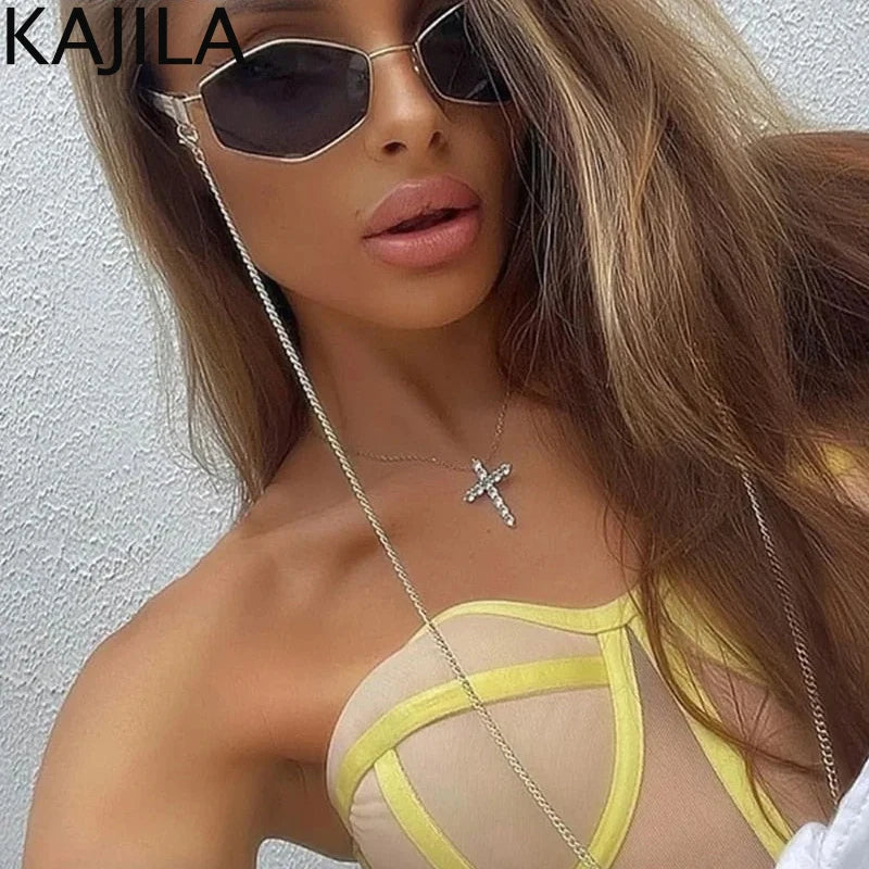 Sexy Small Frame Hexagon, Sunglasses Women With Chain 2025, Luxury Brand Designer Punk Sun Glasses For Ladies Shades Gafas De Sol